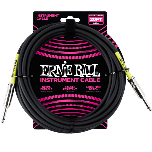 Ernie Ball P06046 Classic Instrument Cable Straight/Straight 20ft - Black