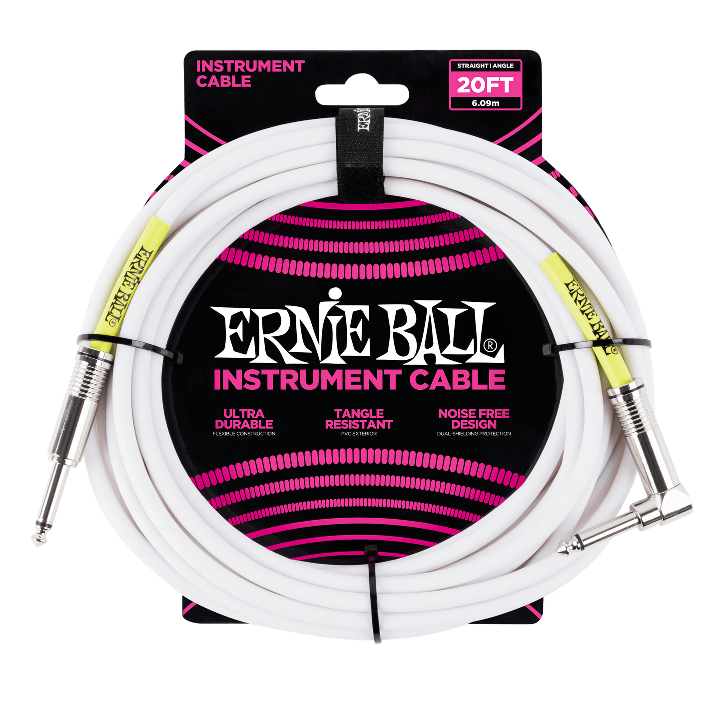ERNIE BALL P06047 CLASSIC INSTRUMENT CABLE STRAIGHT/ANGLE 20FT - WHITE