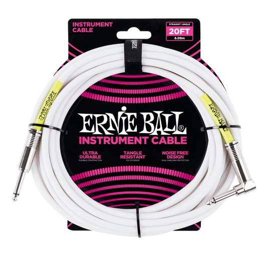 ERNIE BALL P06047 CLASSIC INSTRUMENT CABLE STRAIGHT/ANGLE 20FT - WHITE
