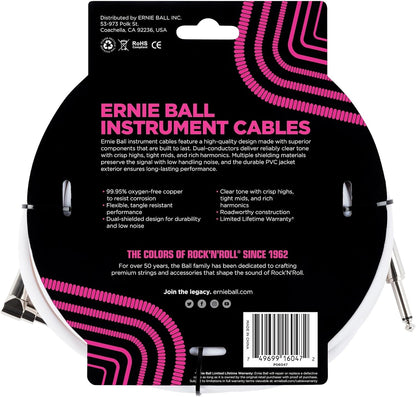 ERNIE BALL P06047 CLASSIC INSTRUMENT CABLE STRAIGHT/ANGLE 20FT - WHITE