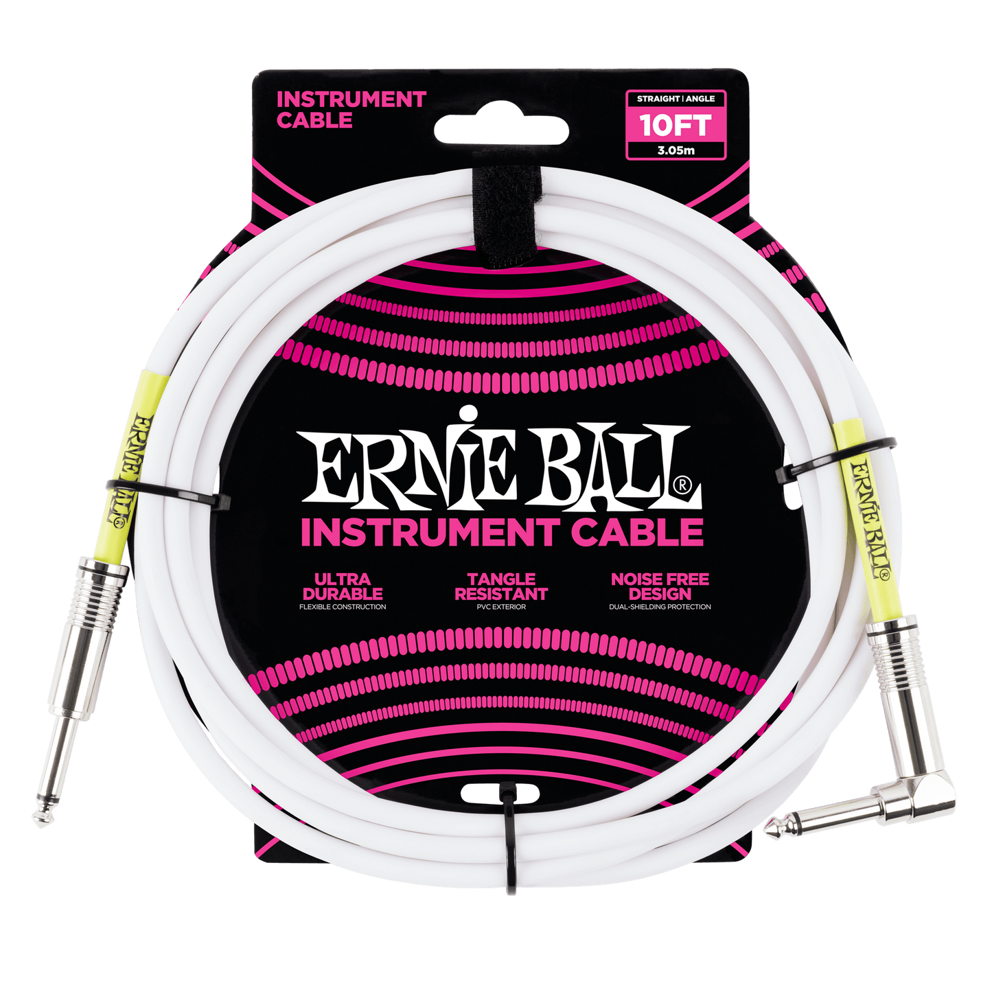 ERNIE BALL P06049 CLASSIC INSTRUMENT CABLE STRAIGHT/ANGLE 10FT - WHITE