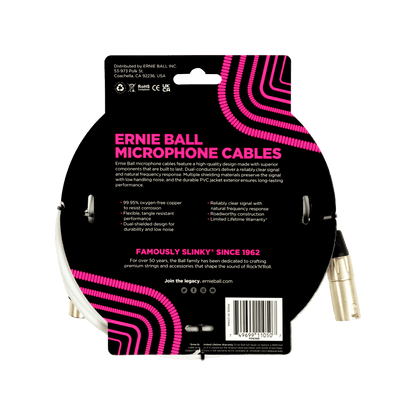 ERNIE BALL P06389 CLASSIC XLR MICROPHONE CABLE MALE/FEMALE 20FT - WHITE