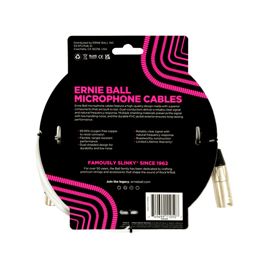ERNIE BALL P06389 CLASSIC XLR MICROPHONE CABLE MALE/FEMALE 20FT - WHITE