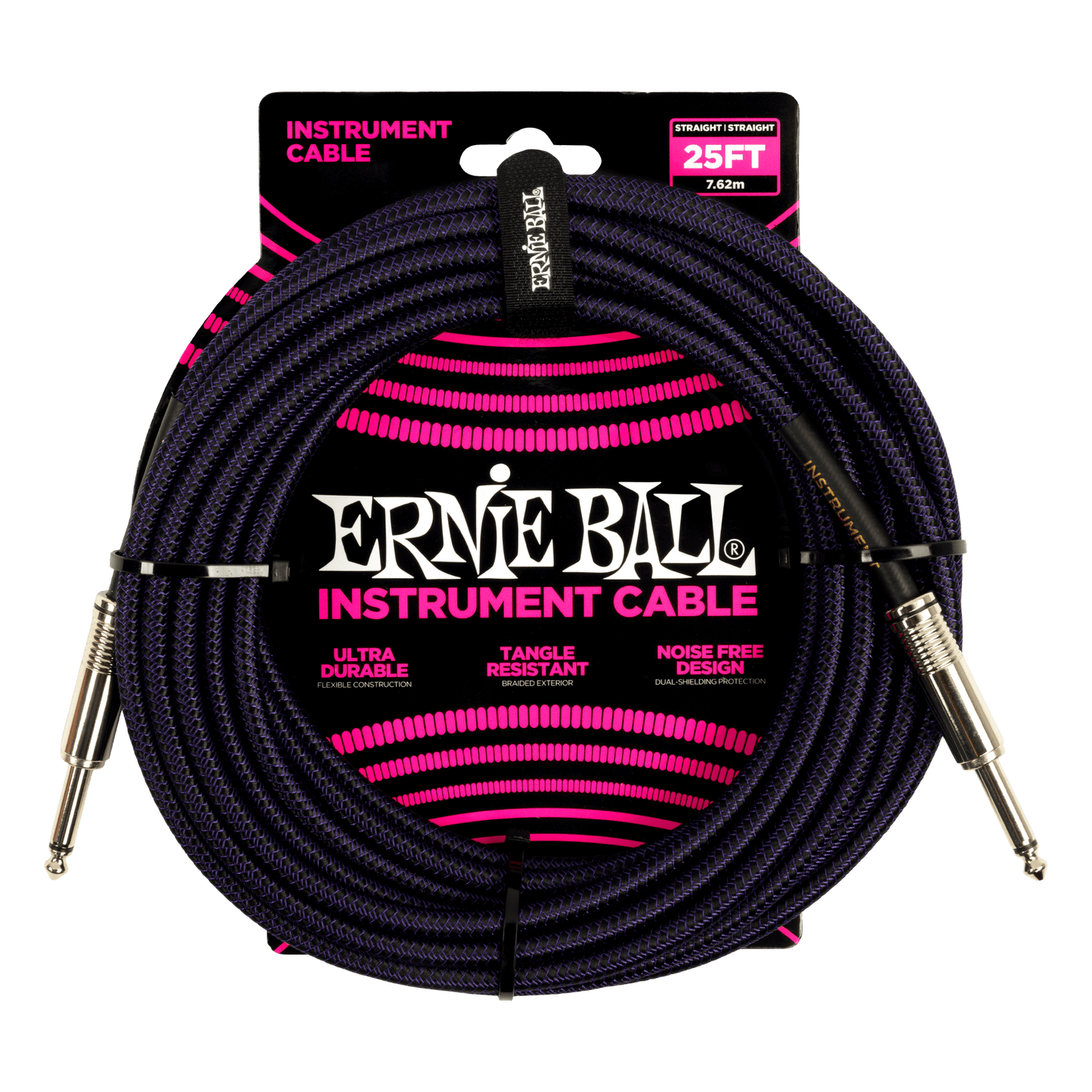 Ernie Ball P06397 Braided Instrument Cable Straight/Straight 25ft - Purple/Black