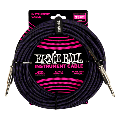 Ernie Ball P06397 Braided Instrument Cable Straight/Straight 25ft - Purple/Black
