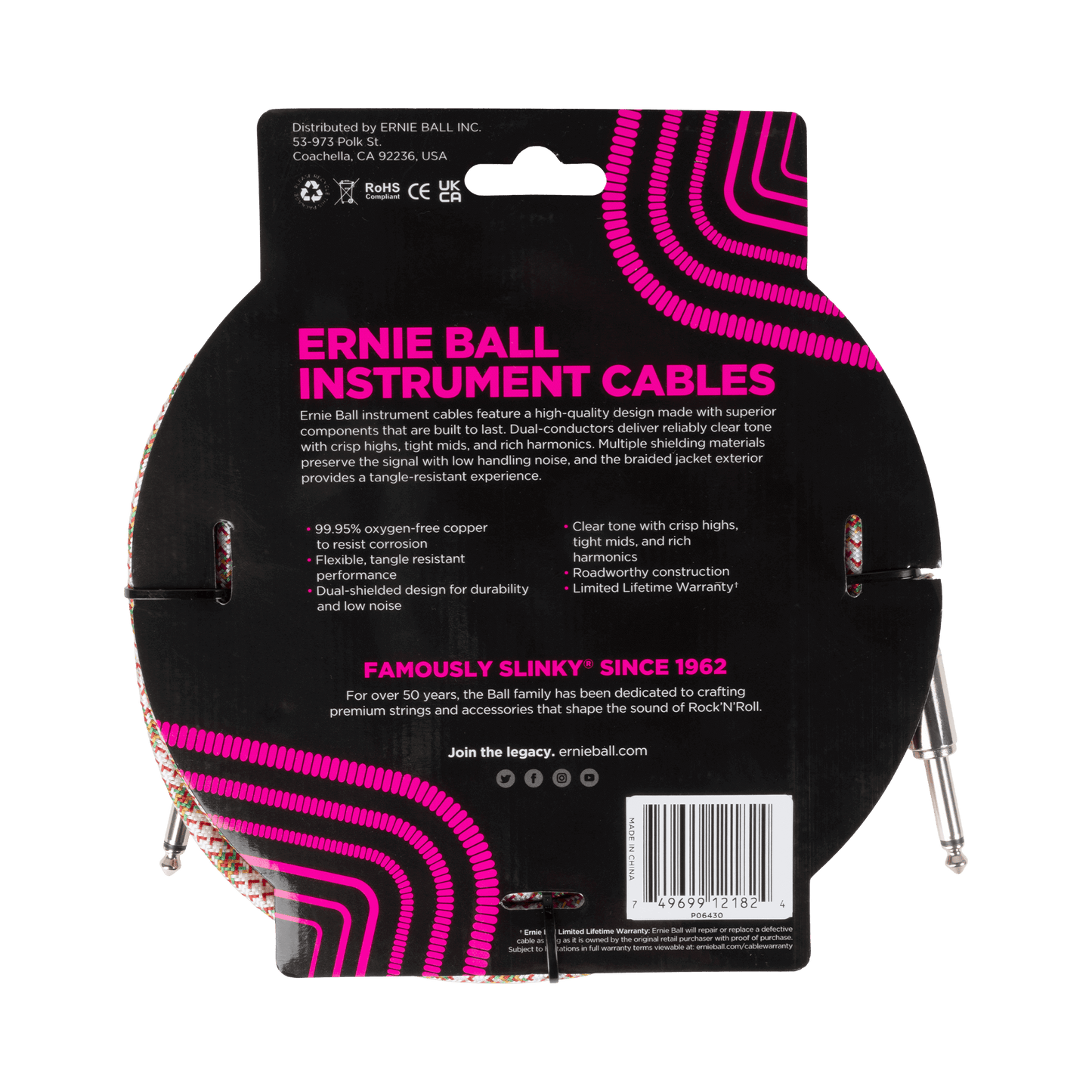 Ernie Ball P06430 Braided Instrument Cable Straight/Straight 18ft - Emerald Argyle