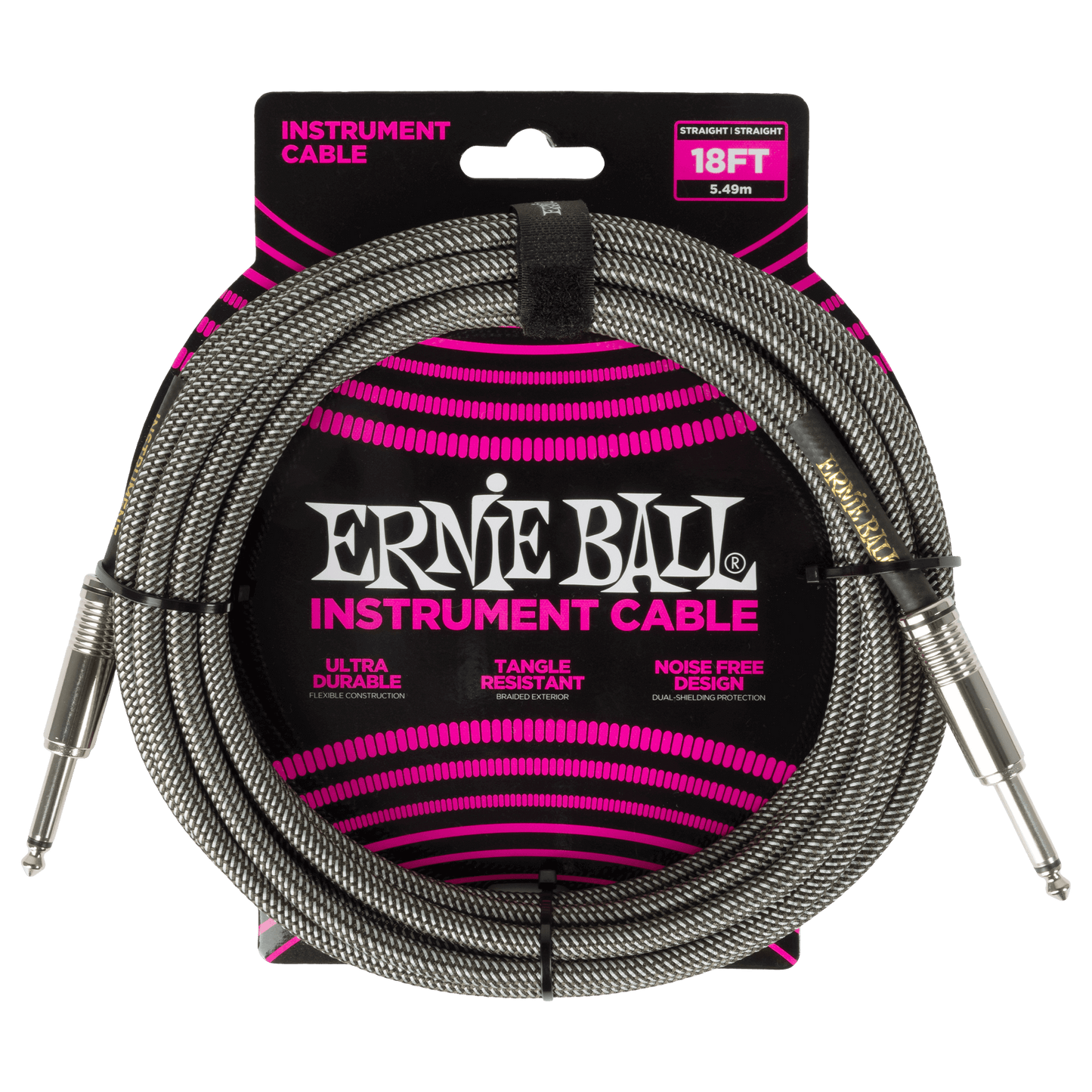 Ernie Ball P06433 Braided Instrument Cable Straight/Straight 18ft - Silver Fox