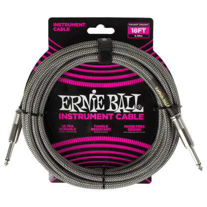 Ernie Ball P06433 Braided Instrument Cable Straight/Straight 18ft - Silver Fox
