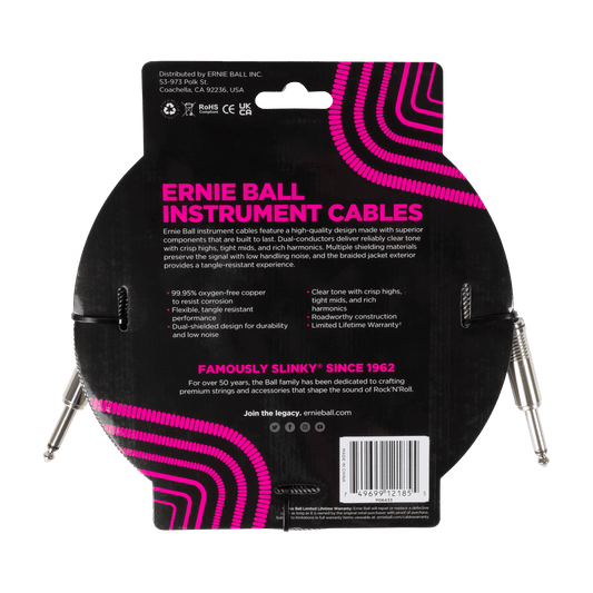 Ernie Ball P06433 Braided Instrument Cable Straight/Straight 18ft - Silver Fox