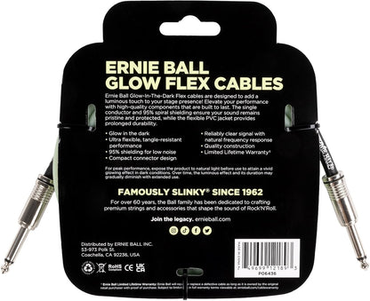 ERNIE BALL P06436 FLEX INSTRUMENT CABLE STRAIGHT/STRAIGHT 10FT - GLOW IN DARK