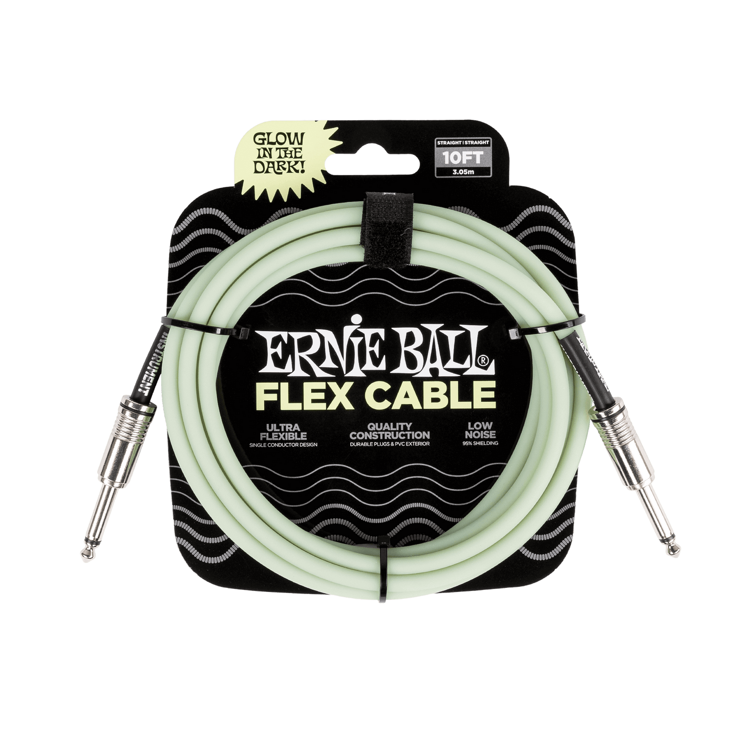 ERNIE BALL P06436 FLEX INSTRUMENT CABLE STRAIGHT/STRAIGHT 10FT - GLOW IN DARK