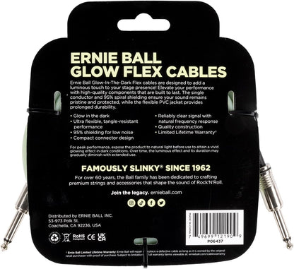ERNIE BALL P06437 FLEX INSTRUMENT CABLE STRAIGHT/STRAIGHT 20FT - GLOW IN DARK
