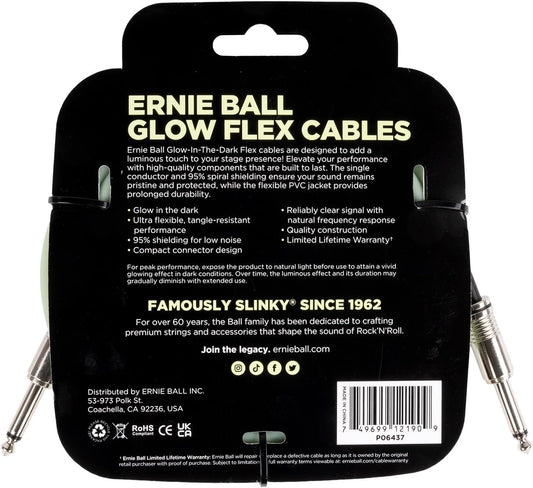 ERNIE BALL P06437 FLEX INSTRUMENT CABLE STRAIGHT/STRAIGHT 20FT - GLOW IN DARK