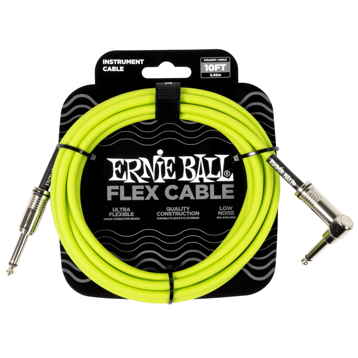 Ernie Ball P06465 Flex Instrument Cable Straight/Angle 10ft - Green