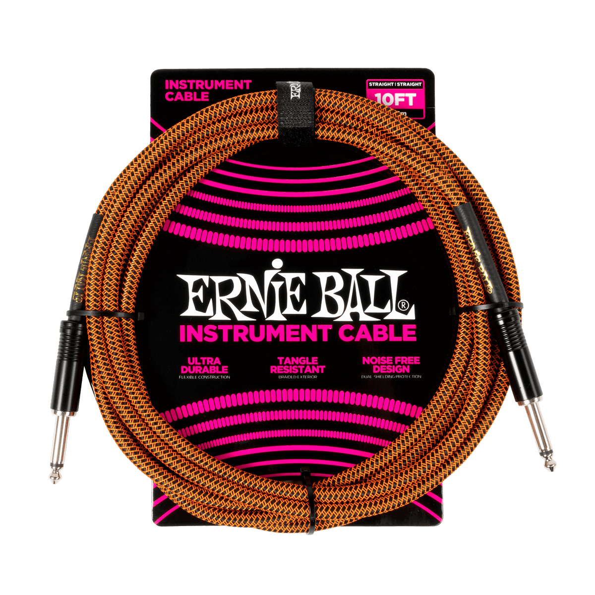 Ernie Ball P06468 Braided Instrument Cable Straight/Straight 10ft - Pumpkin Pie