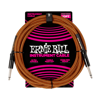 Ernie Ball P06468 Braided Instrument Cable Straight/Straight 10ft - Pumpkin Pie