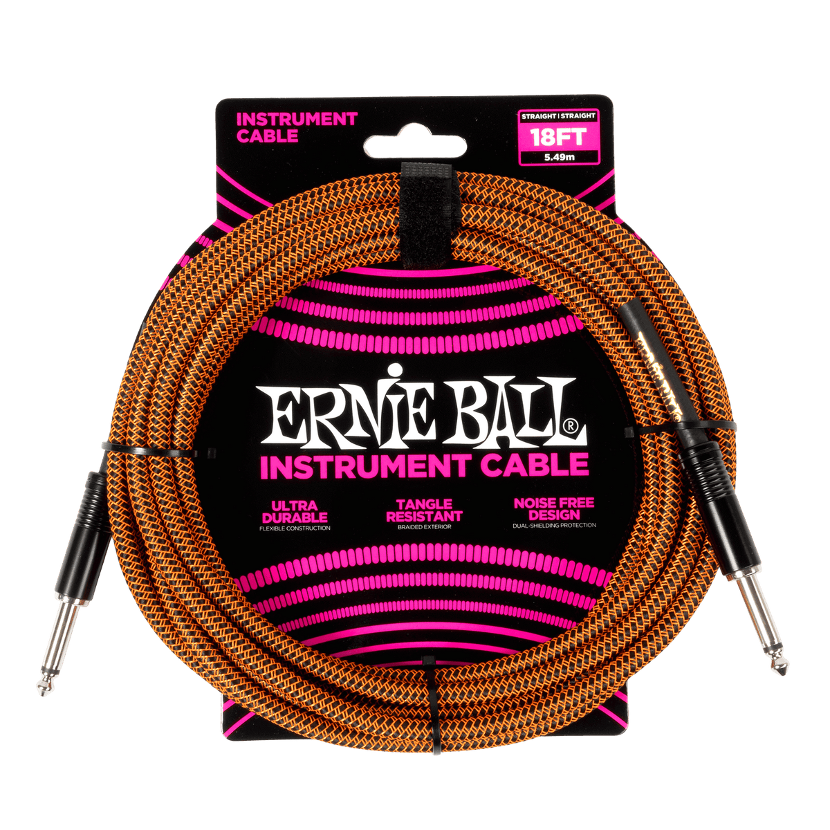 Ernie Ball P06469 Braided Instrument Cable Straight/Straight 18ft - Pumpkin Pie