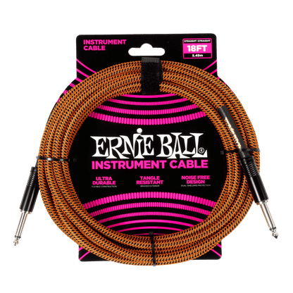 Ernie Ball P06469 Braided Instrument Cable Straight/Straight 18ft - Pumpkin Pie
