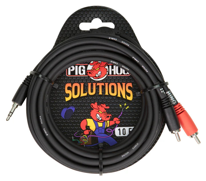 Pig Hog Solutions - 10ft Stereo Breakout Cable, 3.5mm to Dual RCA - PB-S3R10
