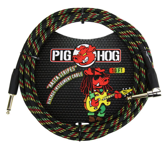 Pig Hog "Rasta Stripes" Instrument Cable, 10ft Right Angle - PCH10RAR