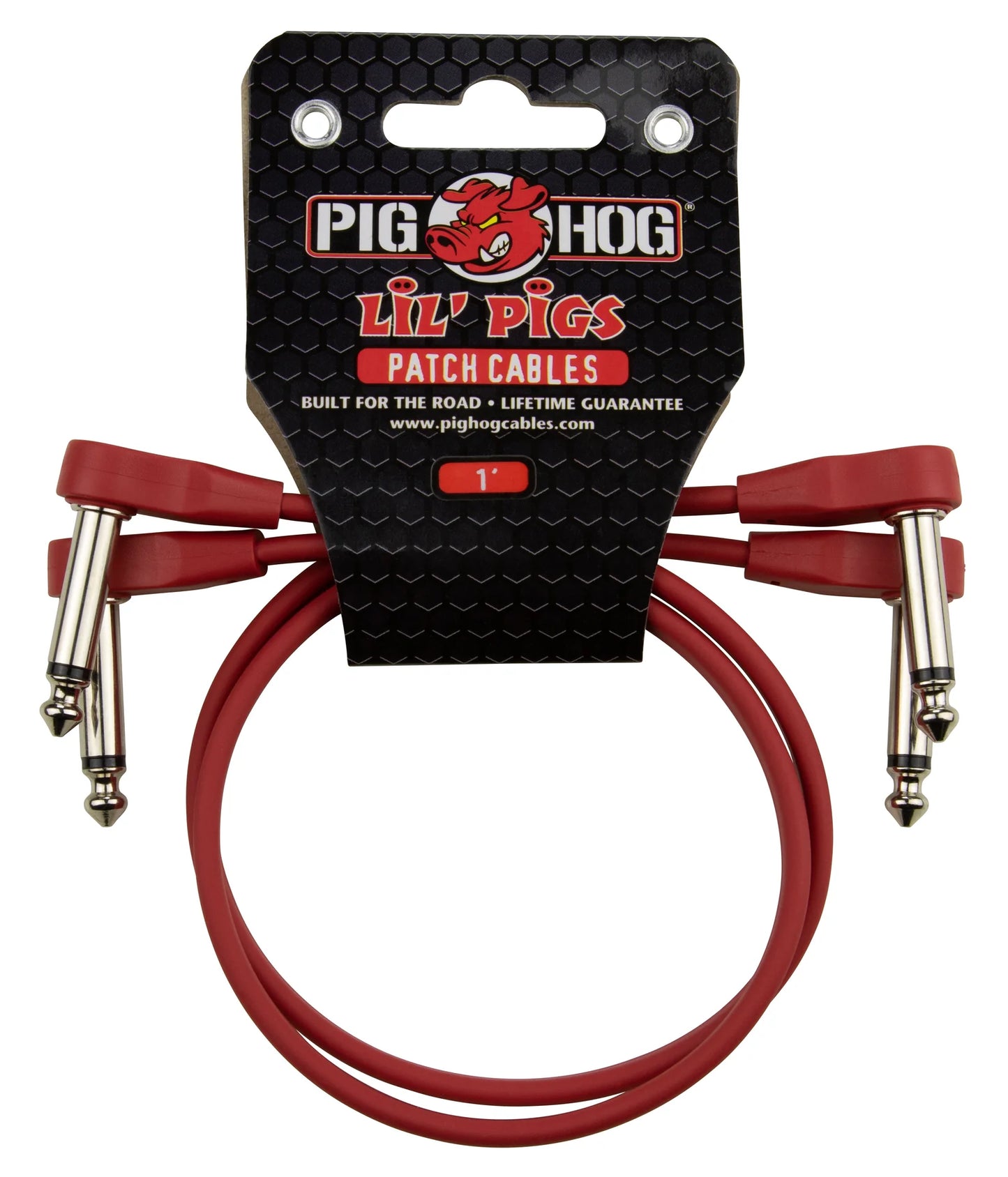 Pig Hog Lil Pigs 1ft Low Profile Patch Cables - 2 pack, Candy Apple Red - PHLSK1CA