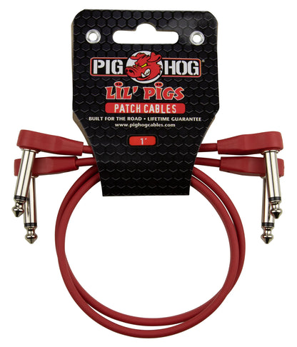 Pig Hog Lil Pigs 1ft Low Profile Patch Cables - 2 pack, Candy Apple Red - PHLSK1CA