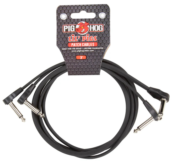 Pig Hog Lil Pigs 3ft Low Profile Patch Cables - 2 pack - PHLSK3BK