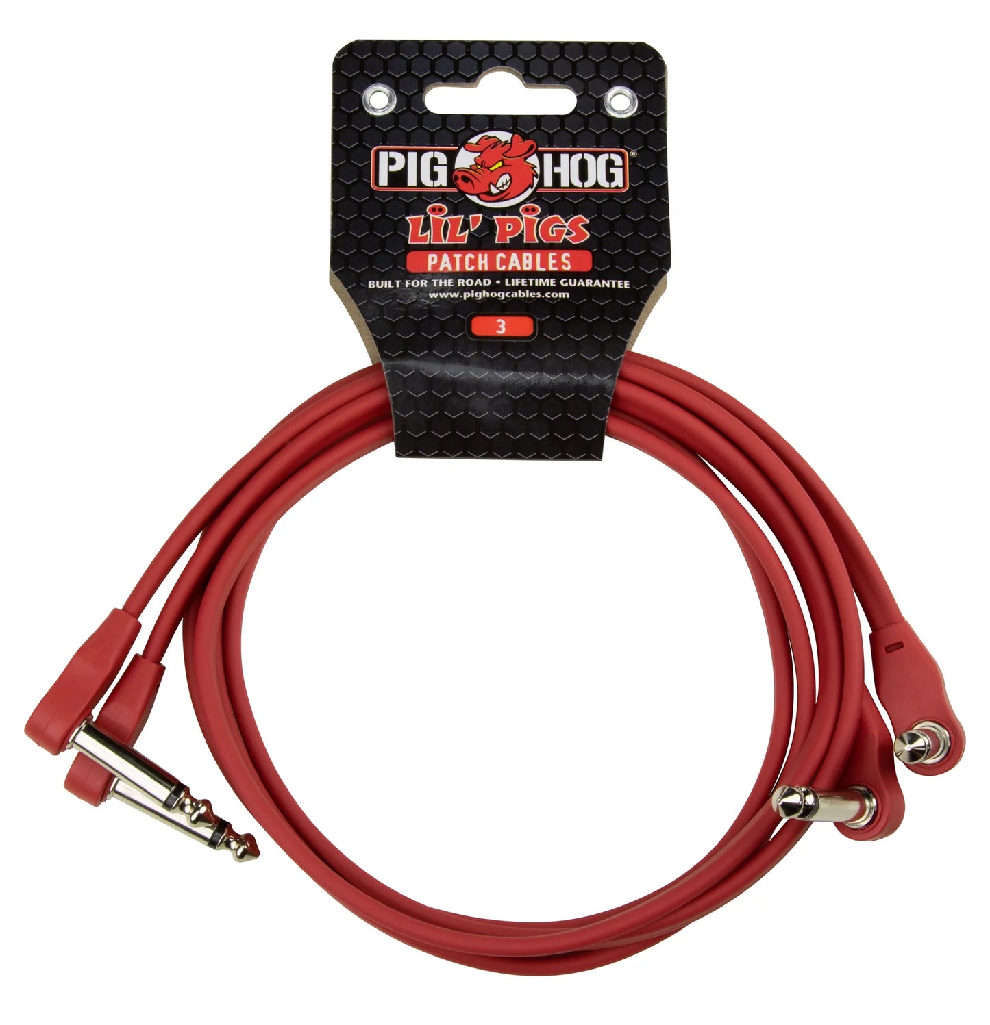 Pig Hog Lil Pigs 3ft Low Profile Patch Cables - 2 pack, Candy Apple Red - PHLSK3CA