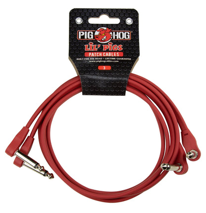Pig Hog Lil Pigs 3ft Low Profile Patch Cables - 2 pack, Candy Apple Red - PHLSK3CA