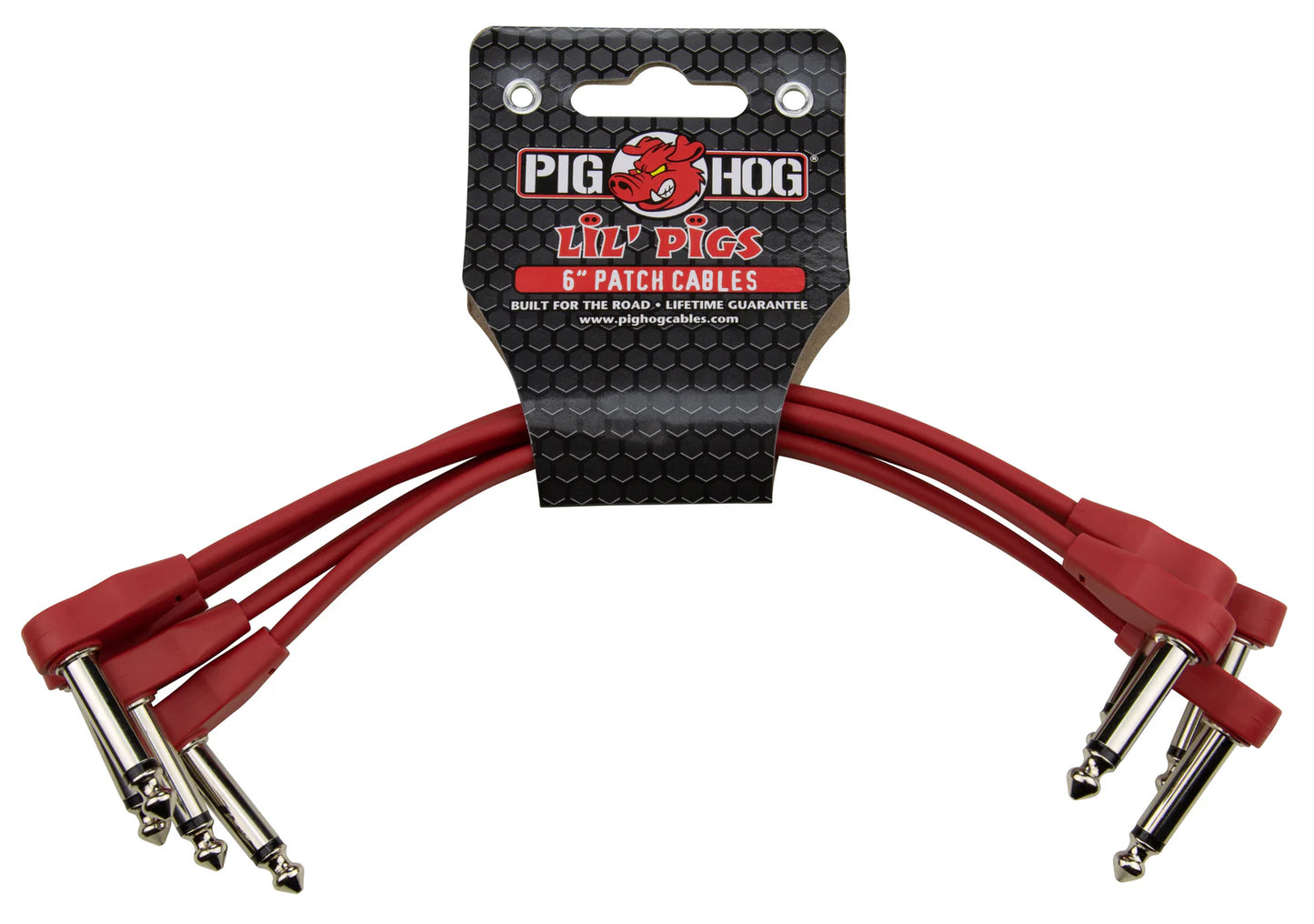 Pig Hog Lil Pigs 6in Low Profile Patch Cables - 4 pack, Candy Apple Red - PHLSK6CA