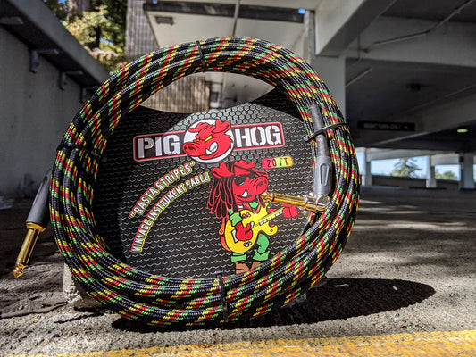 Pig Hog "Rasta Stripes" Instrument Cable, 20ft Right Angle - PCH20RAR