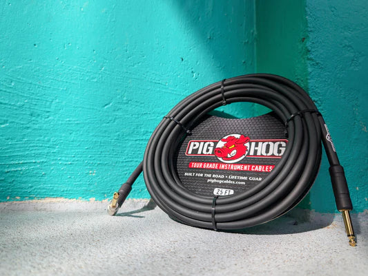 Pig Hog 25ft 1/4" - 1/4" Right Angle 8mm Instrument Cable - PH25R
