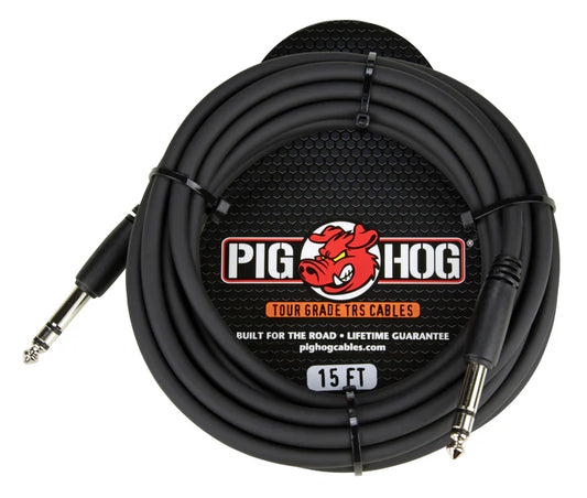 Pig Hog 15ft 1/4" TRS - 1/4" TRS Cable