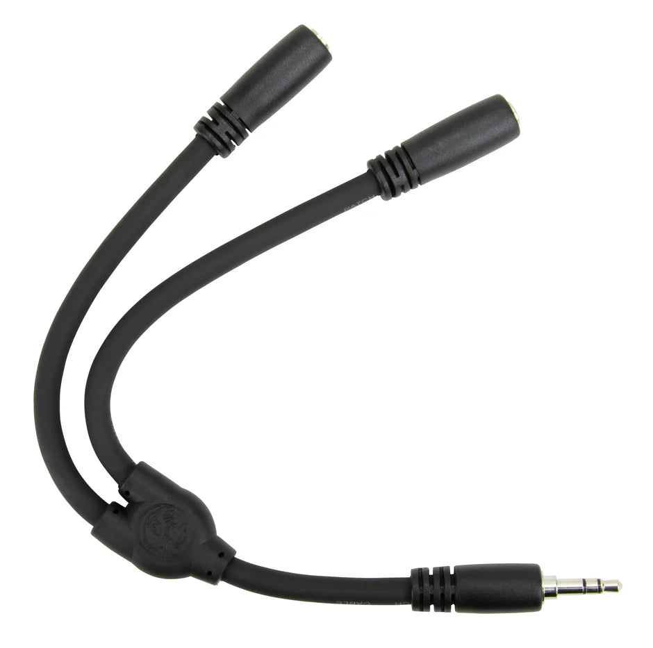 PIG HOG SOLUTIONS - 6" Y CABLE, STEREO 3.5MM(M)-DUAL 3.5MM (F)