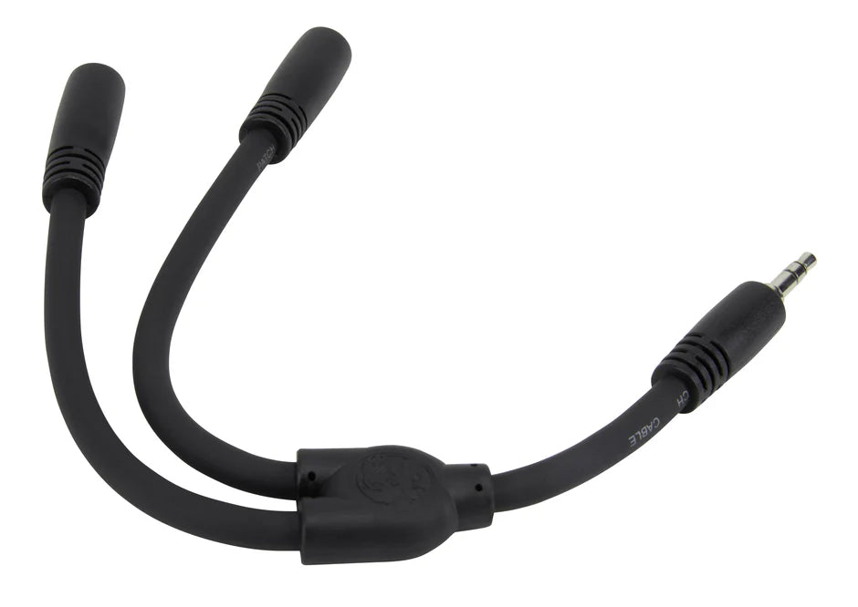 PIG HOG SOLUTIONS - 6" Y CABLE, STEREO 3.5MM(M)-DUAL 3.5MM (F)