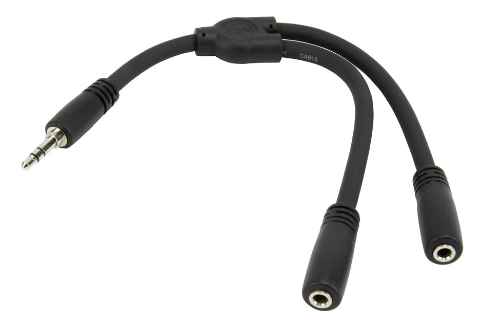 PIG HOG SOLUTIONS - 6" Y CABLE, STEREO 3.5MM(M)-DUAL 3.5MM (F)