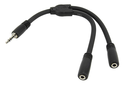 PIG HOG SOLUTIONS - 6" Y CABLE, STEREO 3.5MM(M)-DUAL 3.5MM (F)