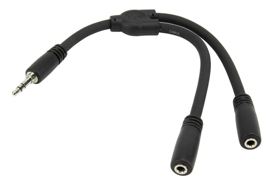 PIG HOG SOLUTIONS - 6" Y CABLE, STEREO 3.5MM(M)-DUAL 3.5MM (F)