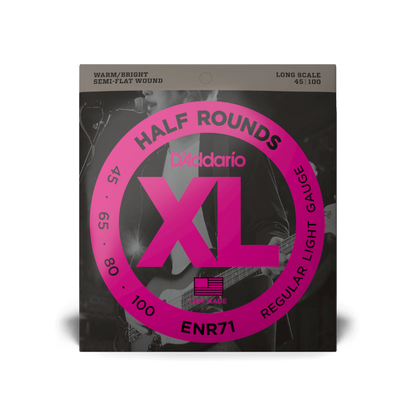 D'Addario 45-100 Regular Light, Long Scale, XL Half Rounds Bass Strings - ENR71