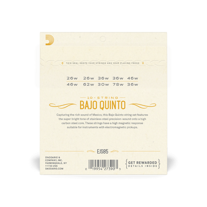 D'Addario EJS85 Bajo Quinto Stainless Steel Strings
