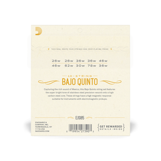 D'Addario EJS85 Bajo Quinto Stainless Steel Strings