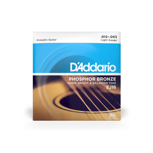 D'Addario EJ16 Phosphor Bronze Acoustic Guitar Strings (12-53) Light