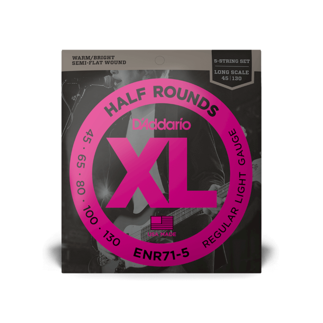 D'Addario 45-130 Regular Light 5-String, Long Scale, XL Half Rounds Bass Strings - ENR71-5