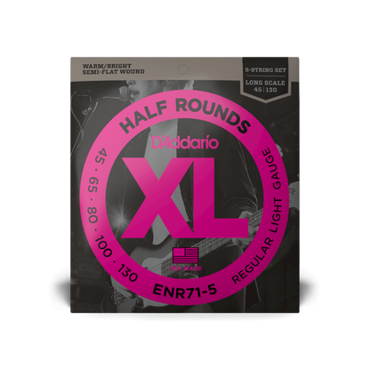 D'Addario 45-130 Regular Light 5-String, Long Scale, XL Half Rounds Bass Strings - ENR71-5
