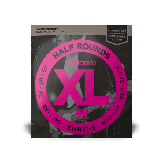 D'Addario 45-130 Regular Light 5-String, Long Scale, XL Half Rounds Bass Strings - ENR71-5