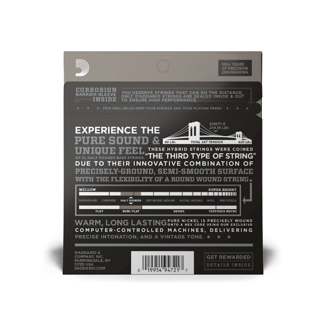 D'Addario 45-130 Regular Light 5-String, Long Scale, XL Half Rounds Bass Strings - ENR71-5