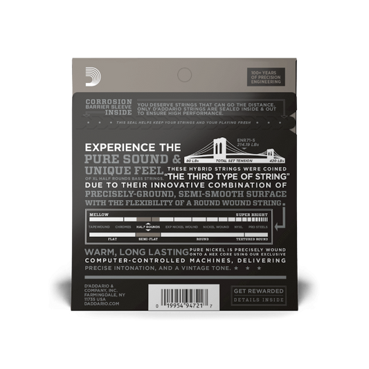 D'Addario 45-130 Regular Light 5-String, Long Scale, XL Half Rounds Bass Strings - ENR71-5