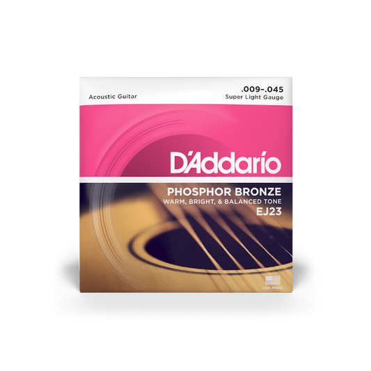 D'Addario 9-45 Super Light, Phosphor Bronze Acoustic Guitar Strings - EJ23