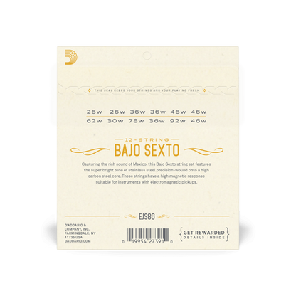 D'Addario EJS86 Bajo Sexto Stainless Steel Strings