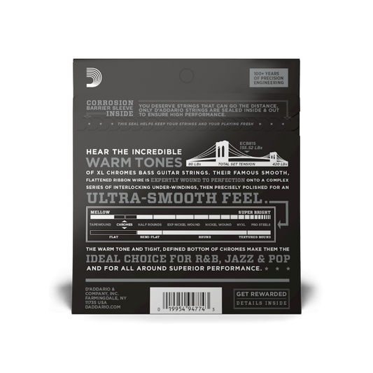 D'Addario ECB81S (45-100) Regular Light, Short Scale, XL Chromes Bass Strings